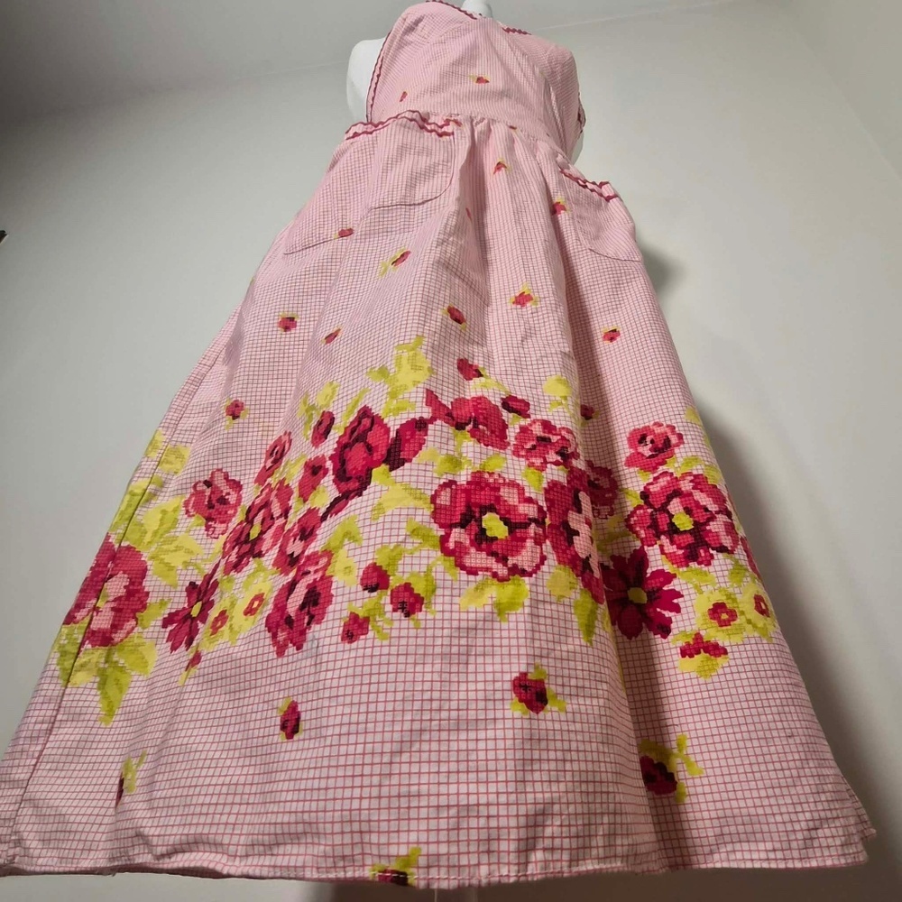 Betsey Johnson Pink Grid Windowpane Plaid Geometric Rose Prairie Farm Dress US 0 - Picture 3 of 10